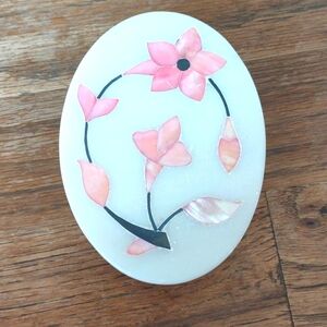 Oval Floral Soapstone Trinket Box Made in India